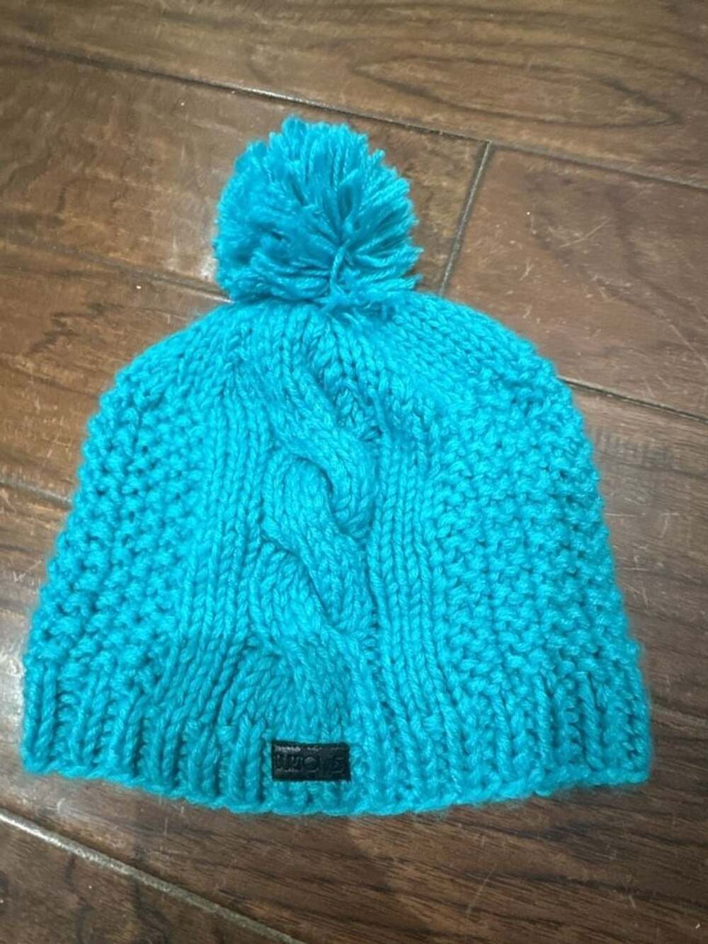 Burton Cable Knit Pom Beanie Turquoise Acrylic Winter Hat